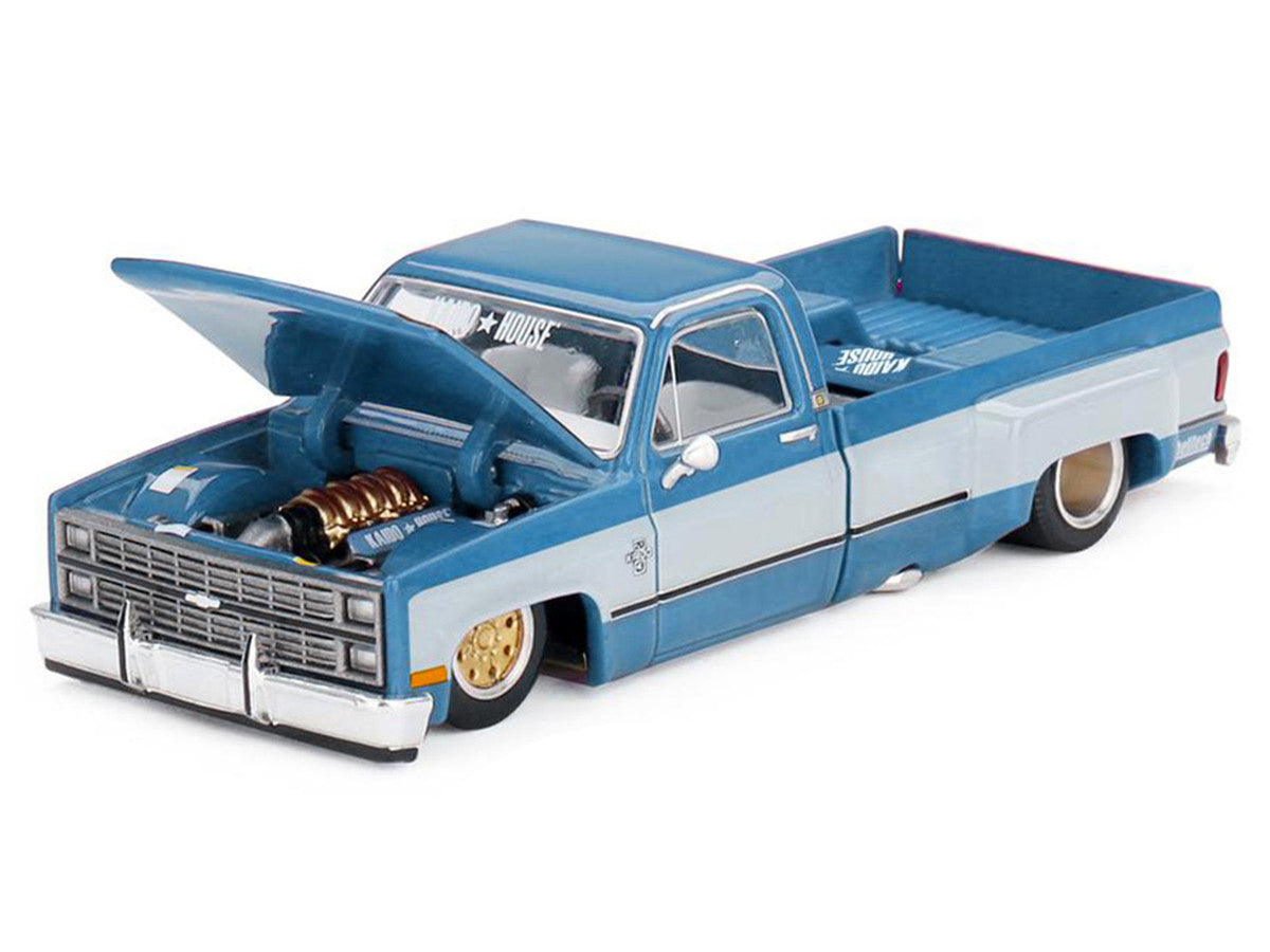 Chevrolet Silverado Dually Pickup Truck "Vintage Spec V1" Light Blue Metallic with White Sides and Interior (Designed by Jun Imai) "Kaido House" Special 1/64 Diecast Model Car by Mini GT
