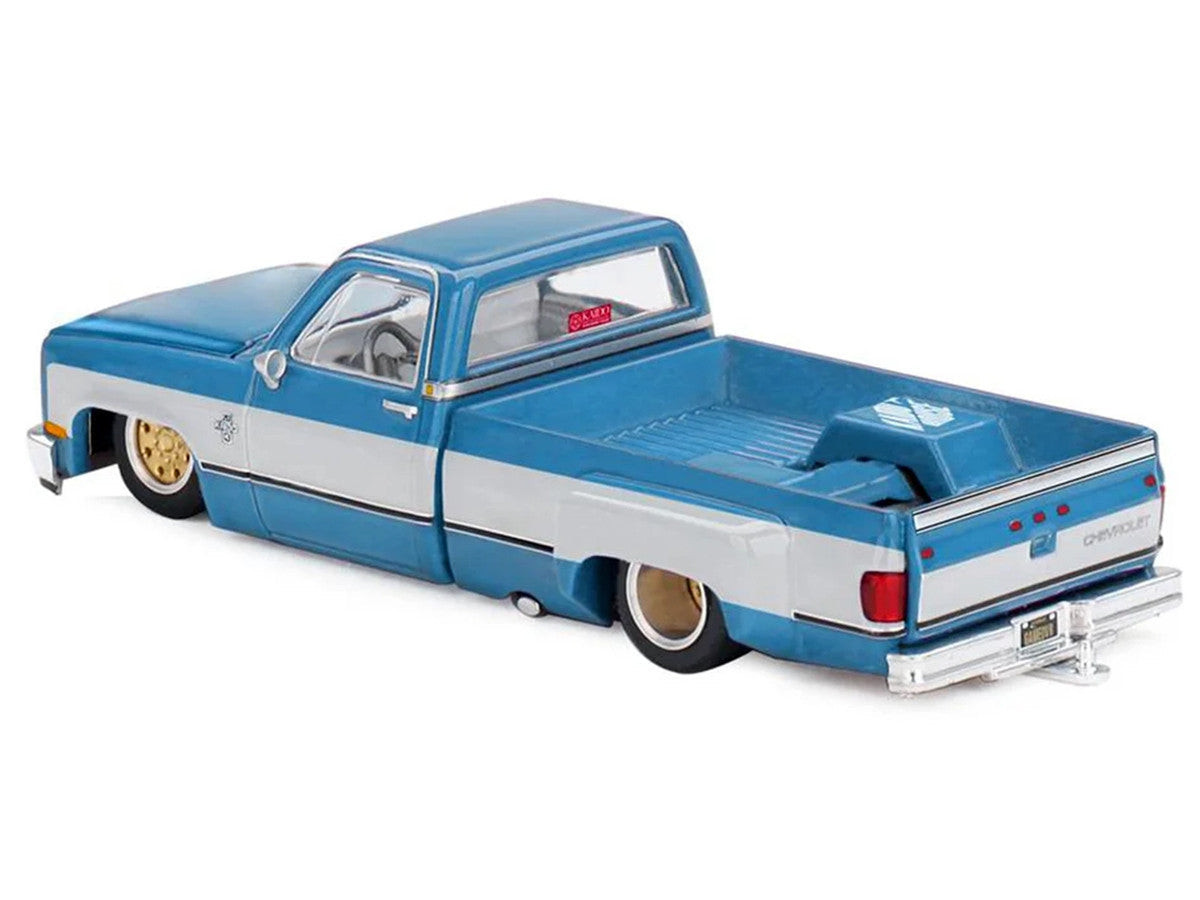 Chevrolet Silverado Dually Pickup Truck "Vintage Spec V1" Light Blue Metallic with White Sides and Interior (Designed by Jun Imai) "Kaido House" Special 1/64 Diecast Model Car by Mini GT