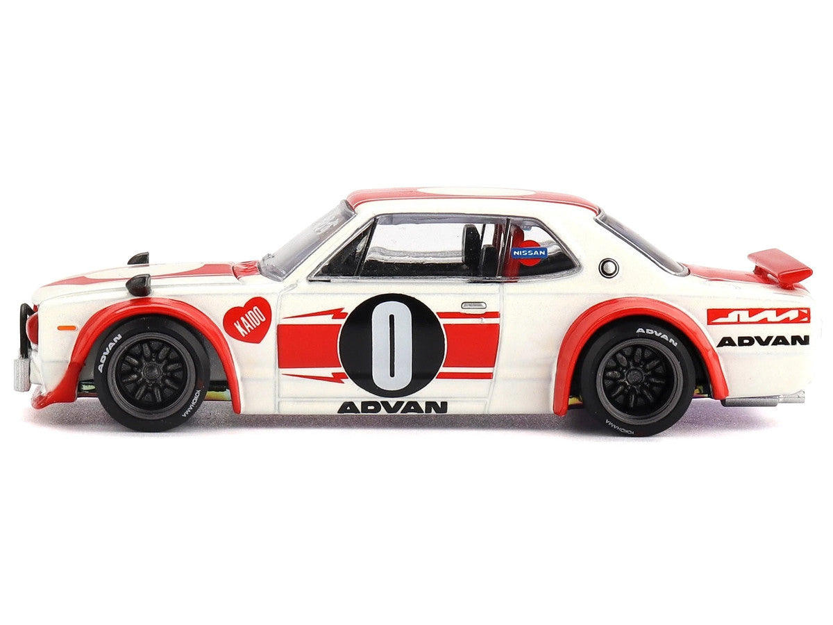 Nissan Skyline 2000GT-R (KPGC10) "Kaido Works V2" RHD (Right Hand Drive) White with Red Stripes (Designed by Jun Imai) "Kaido House" Special 1/64 Diecast Model Car by Mini GT