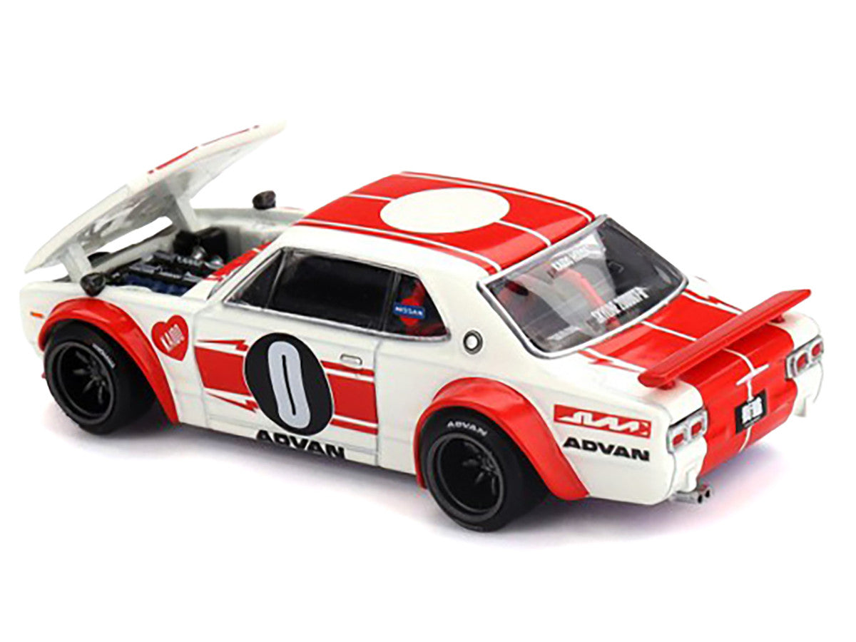Nissan Skyline 2000GT-R (KPGC10) "Kaido Works V2" RHD (Right Hand Drive) White with Red Stripes (Designed by Jun Imai) "Kaido House" Special 1/64 Diecast Model Car by Mini GT