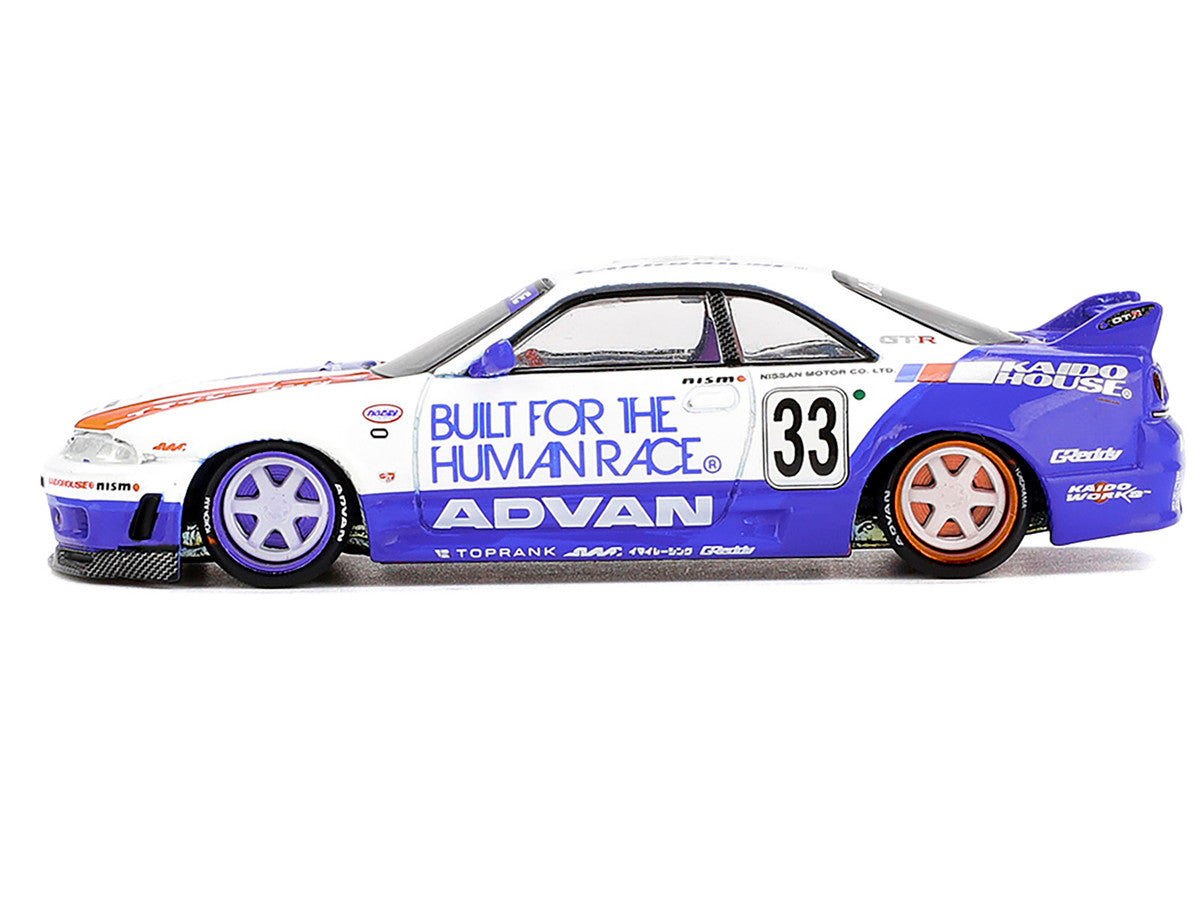 Nissan Skyline GT-R (R33) RHD (Right Hand Drive) #33 "BFTHR V1" Blue and White with Graphics (Designed by Jun Imai) "Kaido House" Special 1/64 Diecast Model Car by Mini GT