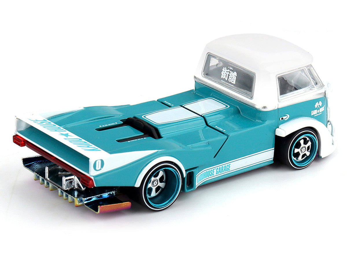 Volkswagen T1 "Kaido Works V1" Truck Turquoise with White Top and Stripes (Designed by Jun Imai) "Kaido House" Special 1/64 Diecast Model Car by Mini GT