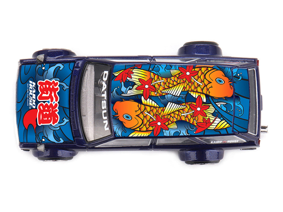 Datsun Kaido 510 Wagon RHD (Right Hand Drive) "Koi Wagon V1" Blue with Koi Fish Graphics (Designed by Jun Imai) "Kaido House" Special 1/64 Diecast Model Car by Mini GT