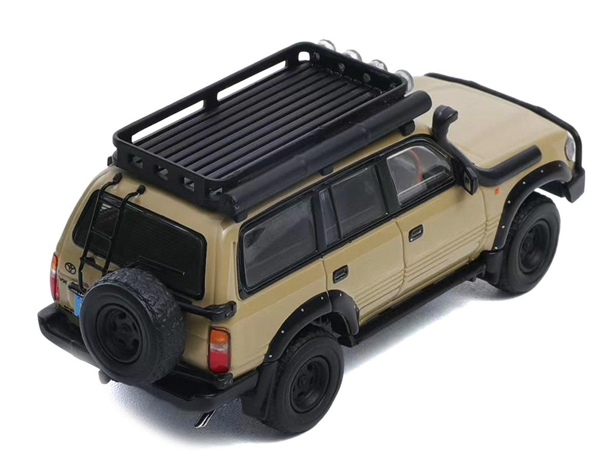 Toyota Land Cruiser 80 RHD (Right Hand Drive) Beige with Roof Rack and Accessories 1/64 Diecast Model Car by GCD