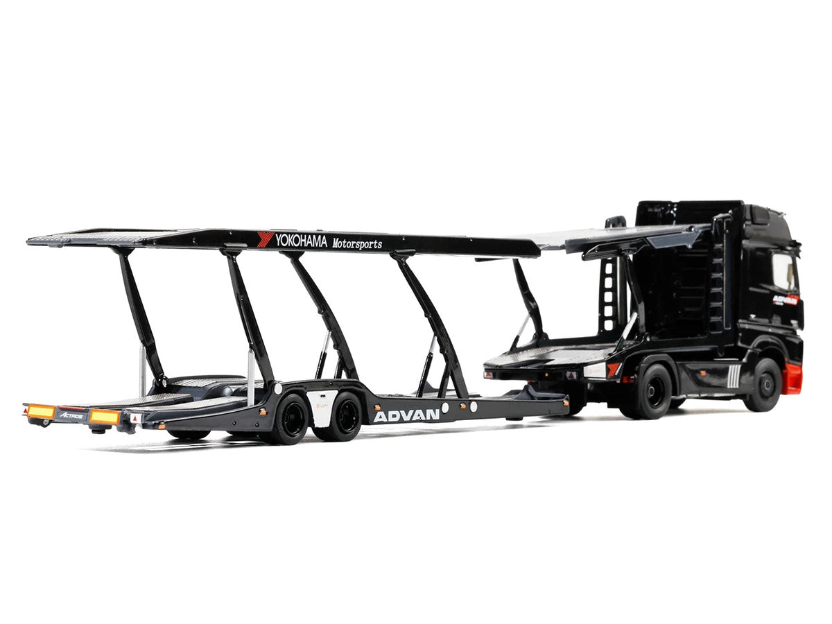 Mercedes-Benz Actros Gigaspace Auto Transporter "ADVAN Yokohama" Black 1/64 Diecast Model by GCD
