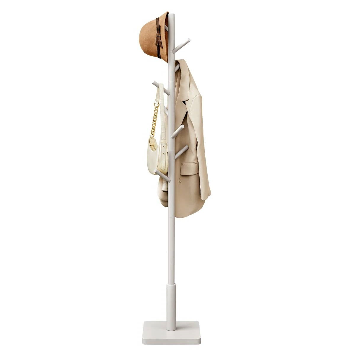 Modern Farmhouse Solid Wood Coat Rack Entryway Hall Tree Hat Stand in Light Grey