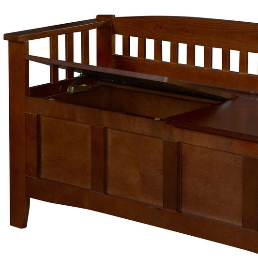 Split Seat Storage Accent Bench in Walnut Wood Finish