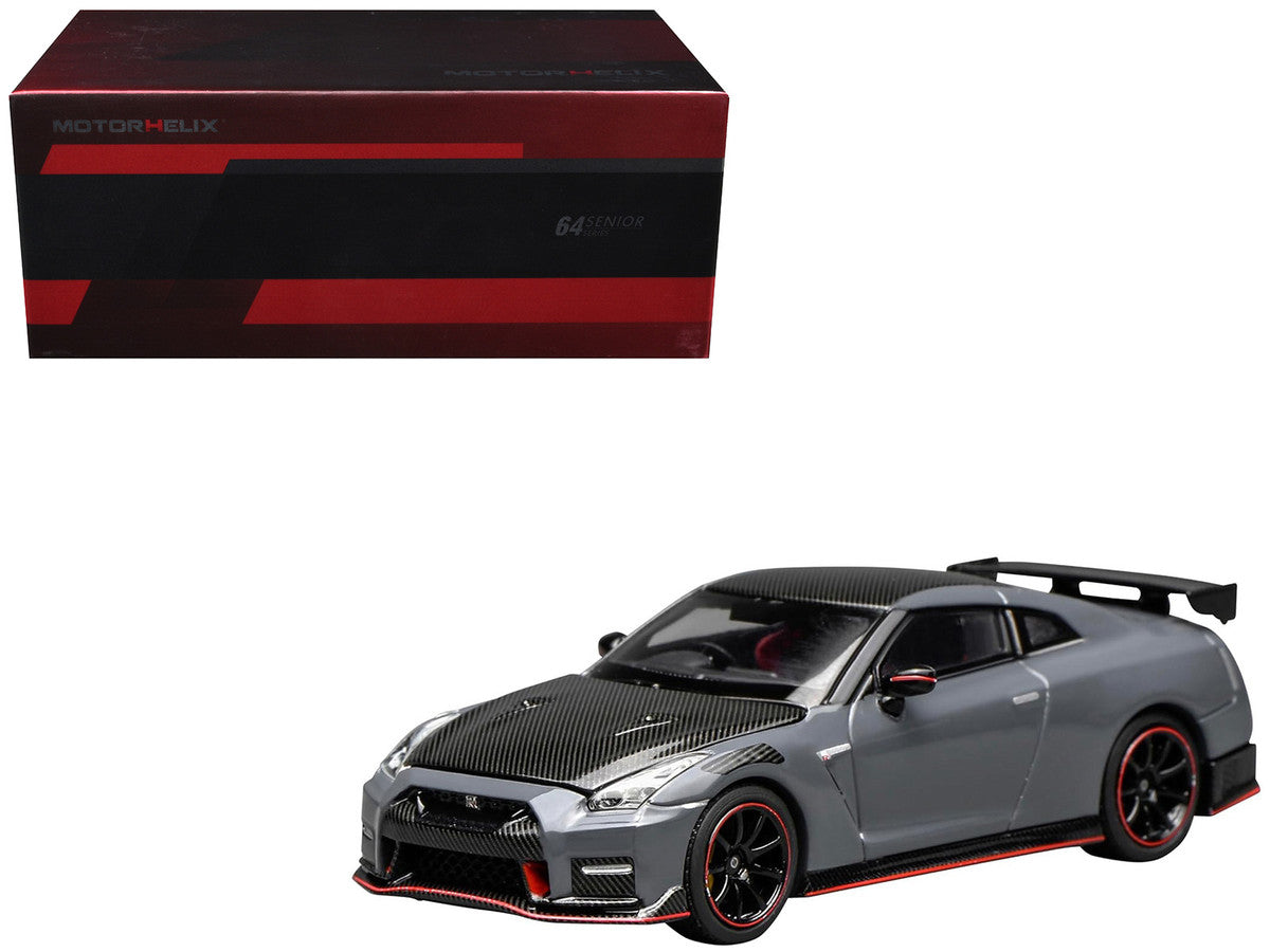 2022 Nissan GT-R Nismo (R35) RHD (Right Hand Drive) Stealth Gray with Carbon Hood and Top "Senior 64" Series 1/64 Diecast Model Car by MotorHelix