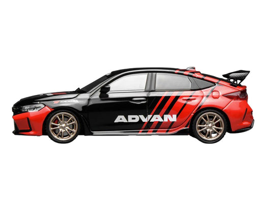 Honda Civic Type R (FL5) RHD (Right Hand Drive) "ADVAN" Black and Red 1/64 Diecast Model Car by MotorHelix