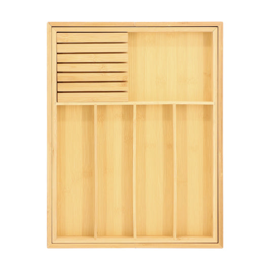 MegaChef Adjustable Bamboo Drawer Storage and Organization Tray with Removable Knife Block