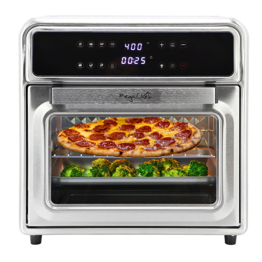 MegaChef 21.13 Quart Stainless Steel Digital Electric Multi-Function Air Fryer and Counter Top Oven in Silver