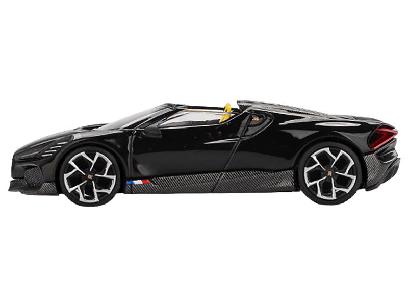 Bugatti W16 Mistral Black with Yellow Interior Limited Edition 1/64 Diecast Model Car by Mini GT