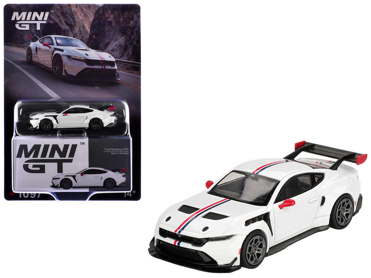 Ford Mustang GTD "Spirit of America" White with Red and Blue Stripes Limited Edition 1/64 Diecast Model Car by Mini GT