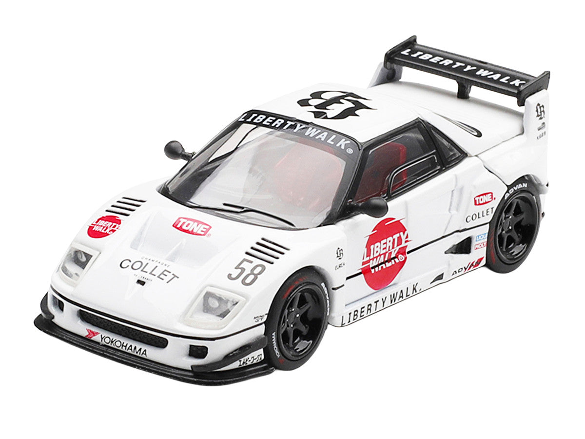 Mazda AZ-1 Liberty Walk LB40 RHD (Right Hand Drive) #58 "LB-Hinomaru" White with Graphics and Red Interior Limited Edition 1/64 Diecast Model Car by Mini GT
