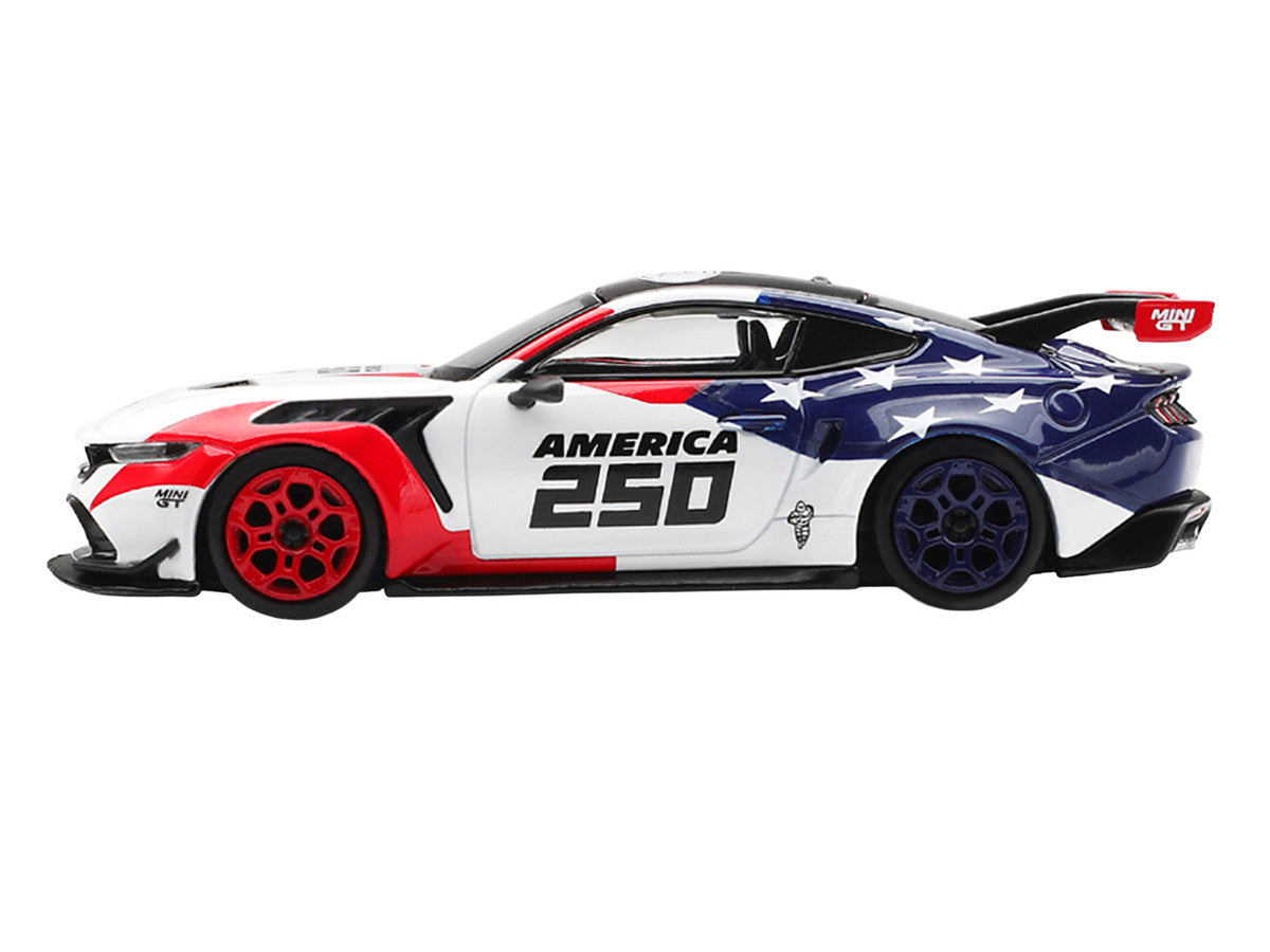 Ford Mustang GTD "America 250 - USA Exclusive" White with American Flag Graphics Limited Edition 1/64 Die Cast Model Car by Mini GT