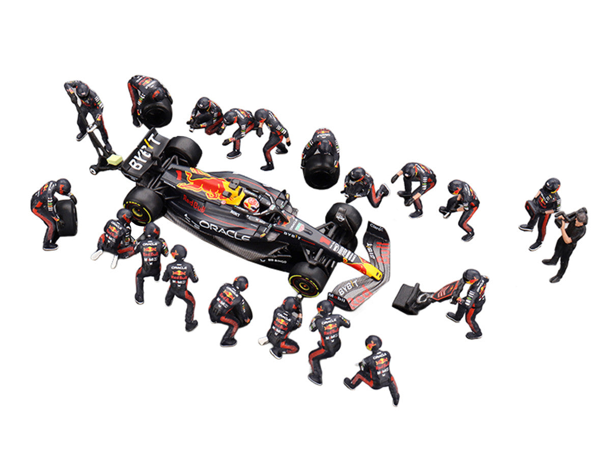 Red Bull RB19 #1 Max Verstappen Winner Formula One F1 "Japanese GP" (2023) with Red Bull Pit Crew Set of 21 pieces Limited Edition to 5000 pieces Worldwide 1/64 Diecast Model Car by Mini GT