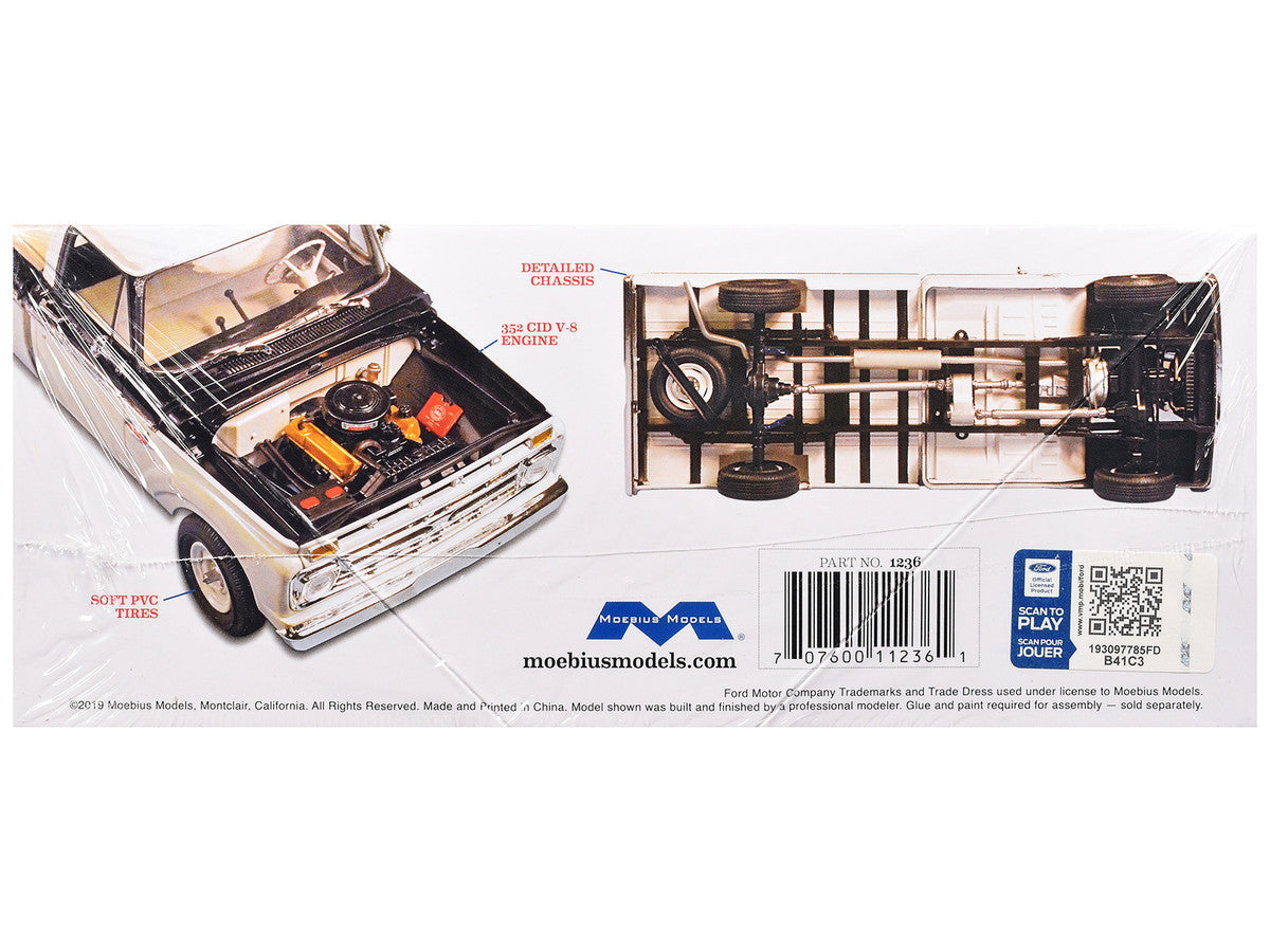 Skill 3 Model Kit 1966 Ford F-100 Custom Cab 4x4 Pickup Truck 1/25 Scale Model by Moebius