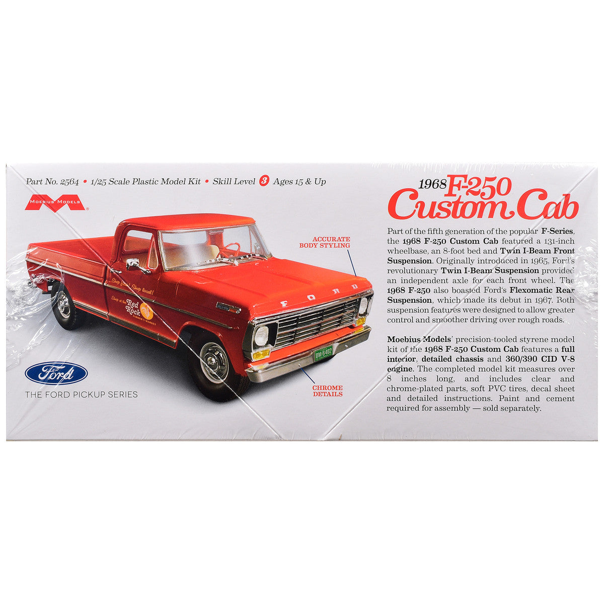 Skill 3 Model Kit 1968 Ford F-250 Custom Cab Pickup Truck 1/25 Scale Model by Moebius