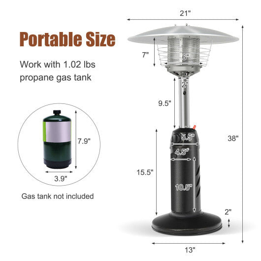 11 000 BTU Portable Tabletop Propane Patio Standing Heater-Black