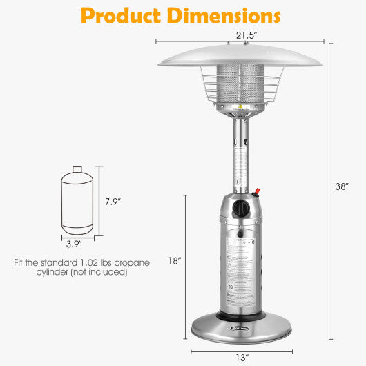 11 000 BTU Portable Tabletop Propane Patio Standing Heater-Black