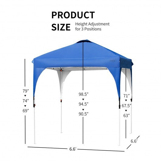 6.6 x 6.6 Feet Outdoor Pop Up Height Adjustable Canopy Tent with Roller Bag-Blue - Color: Blue