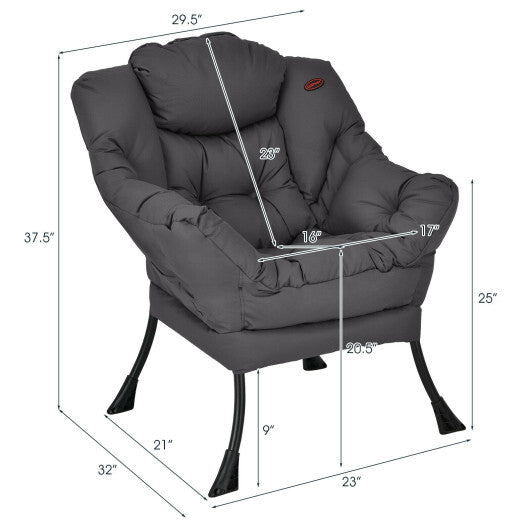 Modern Polyester Fabric Lazy Chair with Steel Frame and Side Pocket-Gray - Color: Gray
