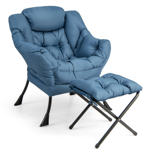 Modern Accent Sofa Chair with Folding Footrest and Side Pocket-Beige