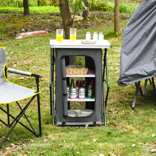 Folding Camping Storage Cabinet with 3 Shelves and Carry Bag-XL