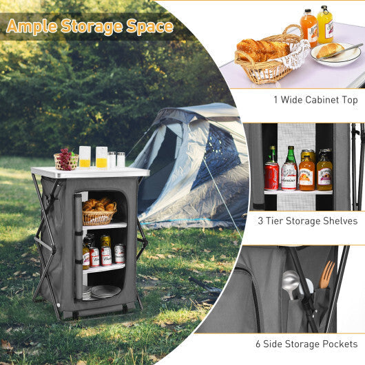Folding Camping Storage Cabinet with 3 Shelves and Carry Bag-XL