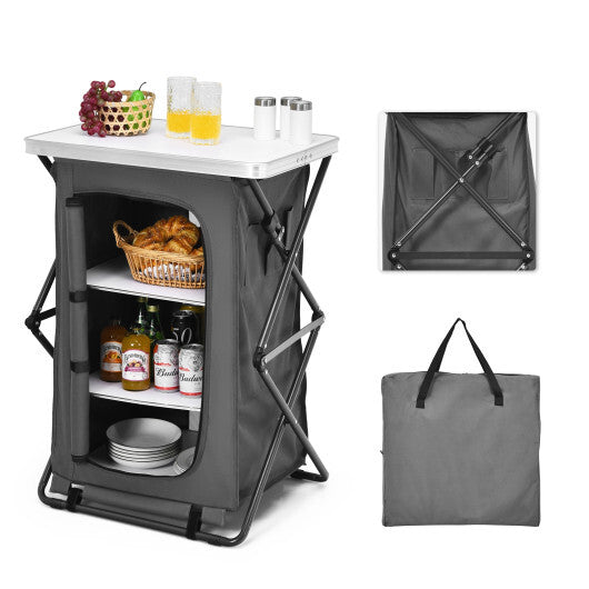 Folding Camping Storage Cabinet with 3 Shelves and Carry Bag-XL