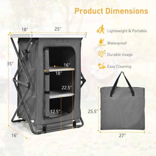 Folding Camping Storage Cabinet with 3 Shelves and Carry Bag-XL
