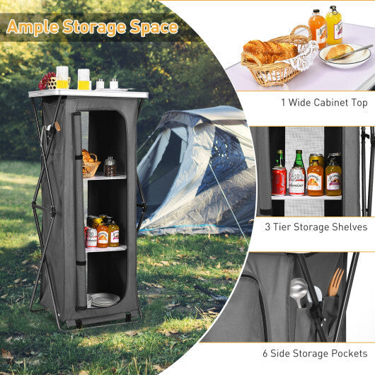 Folding Camping Storage Cabinet with 3 Shelves and Carry Bag-XL