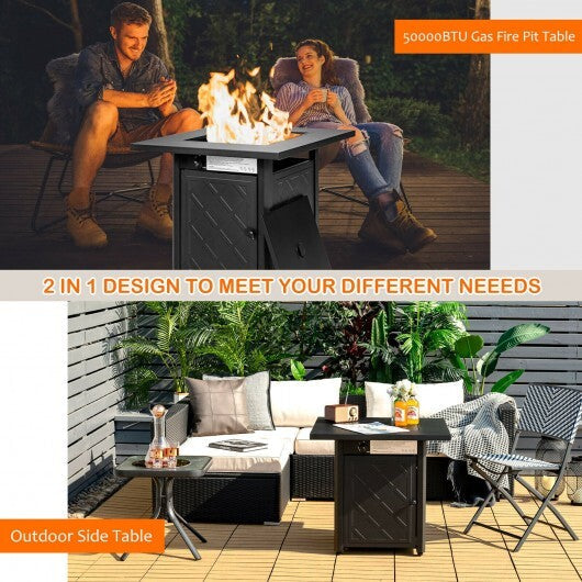 28 Inch Propane 50 000 BTU Patio Square Gas Fireplace with Lava Rock-Black