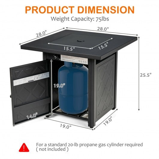 28 Inch Propane 50 000 BTU Patio Square Gas Fireplace with Lava Rock-Black