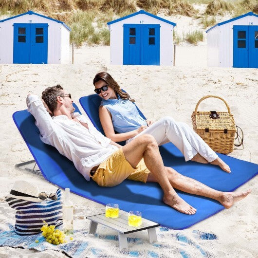 3 Pieces Beach Lounge Chair Mat Set 2 Adjustable Lounge Chairs with Table Stripe-Blue - Color: Blue