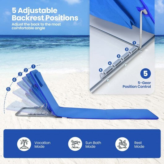 3 Pieces Beach Lounge Chair Mat Set 2 Adjustable Lounge Chairs with Table Stripe-Blue - Color: Blue
