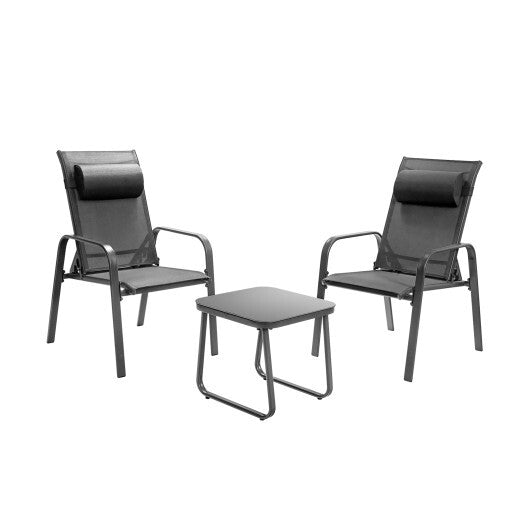 3 Pieces Patio Bistro Furniture Set with Adjustable Backrest-Black