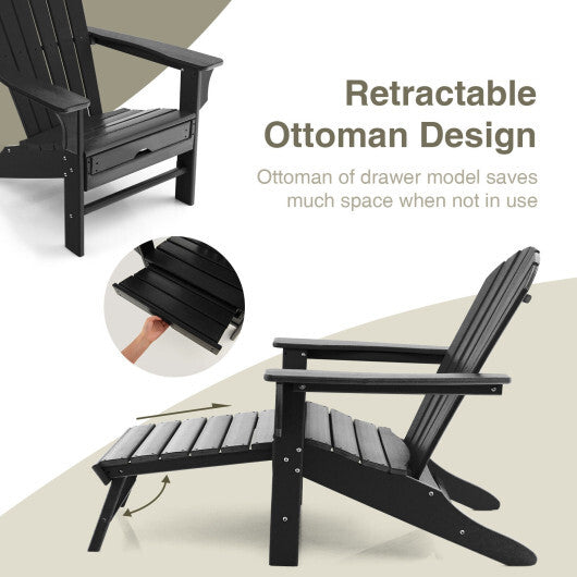 Patio HDPE Adirondack Chair with Retractable Ottoman-Brown