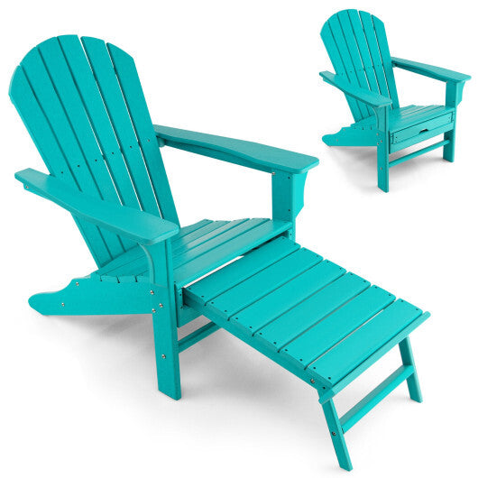 Patio HDPE Adirondack Chair with Retractable Ottoman-Brown