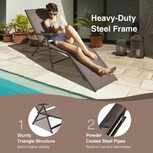 Patio Foldable Chaise Lounge Chair with Backrest and Footrest-Brown - Color: Brown