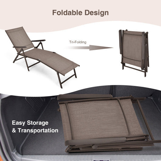 Patio Foldable Chaise Lounge Chair with Backrest and Footrest-Brown - Color: Brown