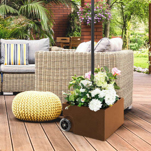 150 Pounds Patio Umbrella Base Stand Wheels Planter Outdoor-Coffee