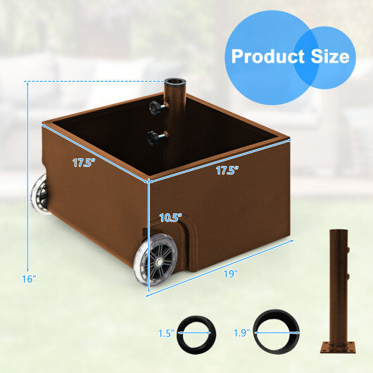 150 Pounds Patio Umbrella Base Stand Wheels Planter Outdoor-Coffee