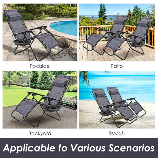 Outdoor Folding Zero Gravity Reclining Lounge Chair with Utility Tray-Black