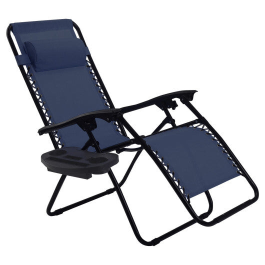 Outdoor Folding Zero Gravity Reclining Lounge Chair with Utility Tray-Black
