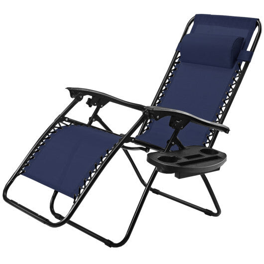 Outdoor Folding Zero Gravity Reclining Lounge Chair with Utility Tray-Black