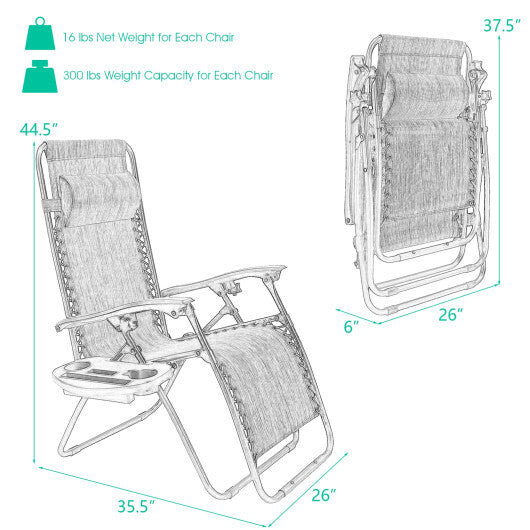 2 Pieces Folding Lounge Chair with Zero Gravity-Navy - Color: Navy