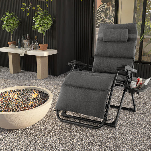 Adjustable Metal Zero Gravity Lounge Chair with Removable Cushion and Cup Holder Tray-Black