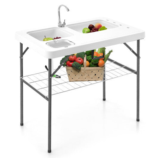 2-in-1 Folding Fish Cleaning Table-White
