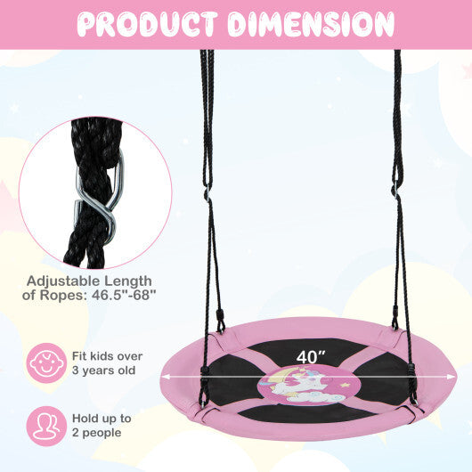 40 Inches Saucer Tree Swing Round with Adjustable Ropes and Carabiners-Green